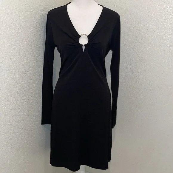 NWT MICHAEL Michael Kors Women’s Long Sleeve Center Ring Cutout Dress Black M‌‌‌ - Picture 2 of 8